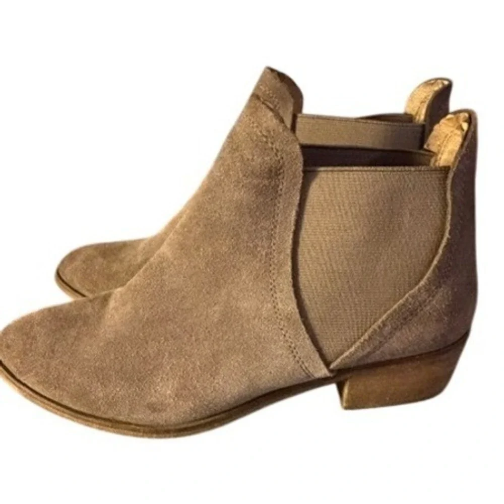 Splendid Women Taupe Suede Ankle Boots Chelsea Block Heel Almond Toe Brown 8